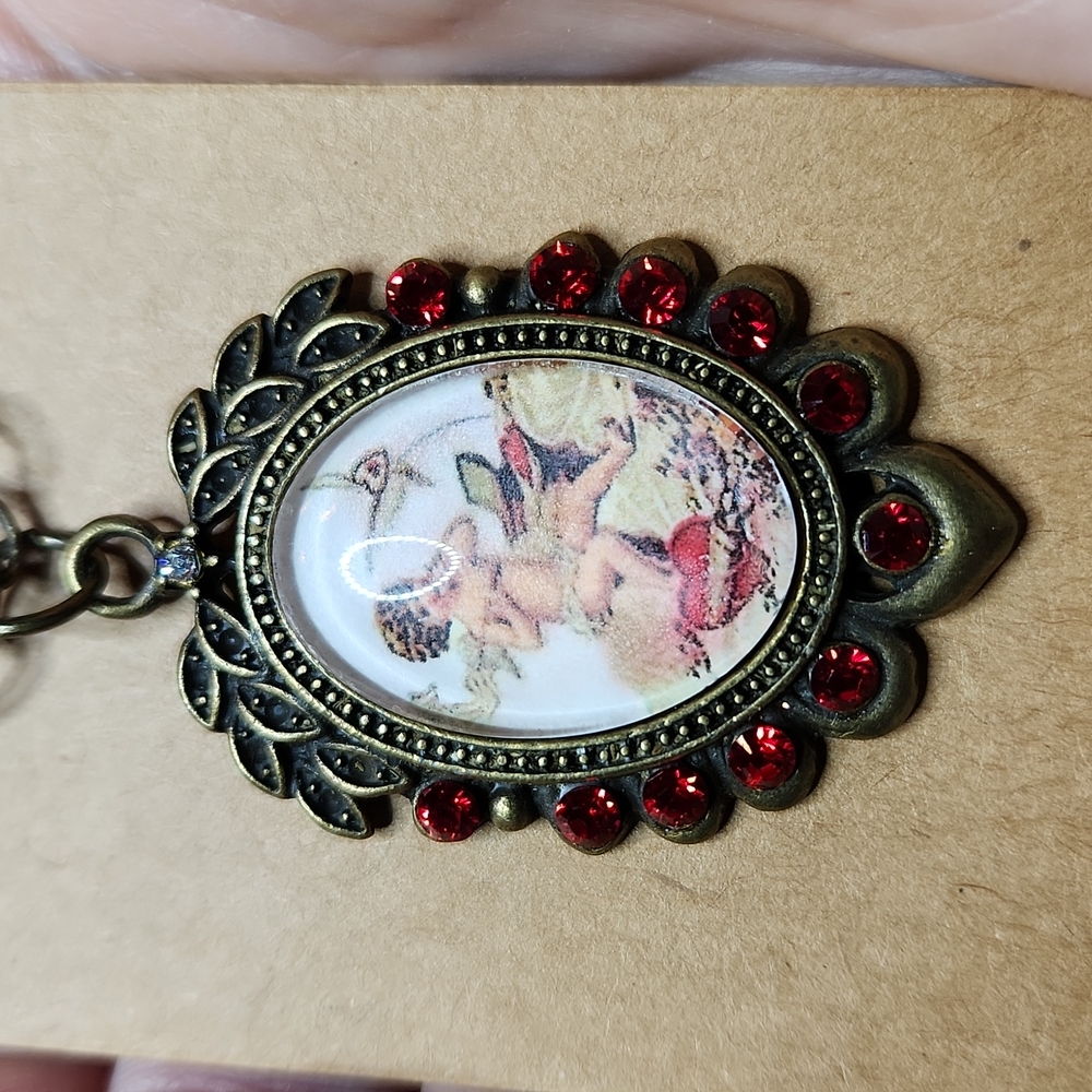 HANDMADE Valentines cupid glass pendant w r we d Swarovski crystals